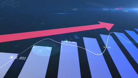 animation of financial data processing with arrow pointing up and statistics