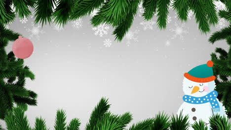 animación del marco del abeto sobre la nieve que cae