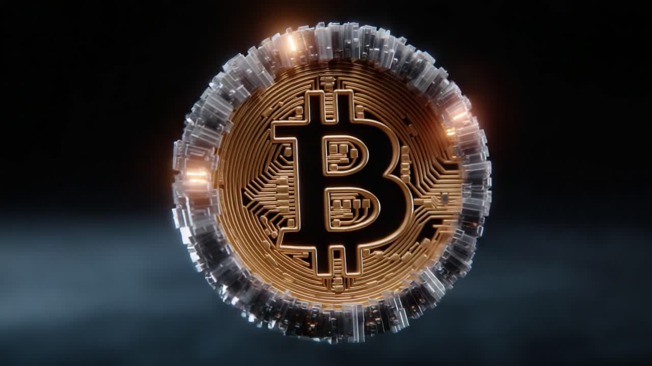 A Majestic Visualization of Bitcoin: The Evolving Digital Currency Represented in Stunning 3D Animation, Capturing the Essence of Cryptocurrency's Innovation and Value