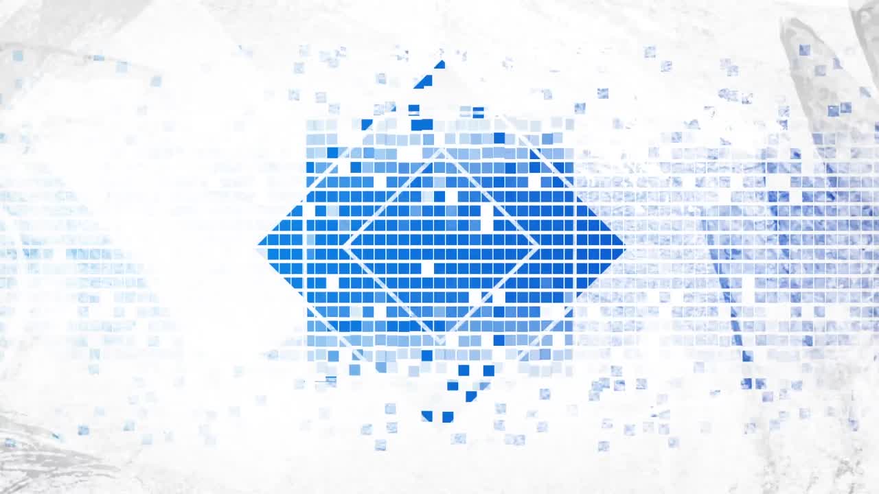 색 배경에 있는 루핑 사각형 위의 기하학적 모양의 애니메이션