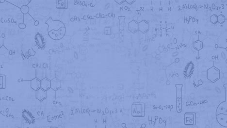 Digitale-Animation-Von-Symbolen-Für-Laborgeräte-Vor-Chemischen-Strukturen-Auf-Blauem-Hintergrund