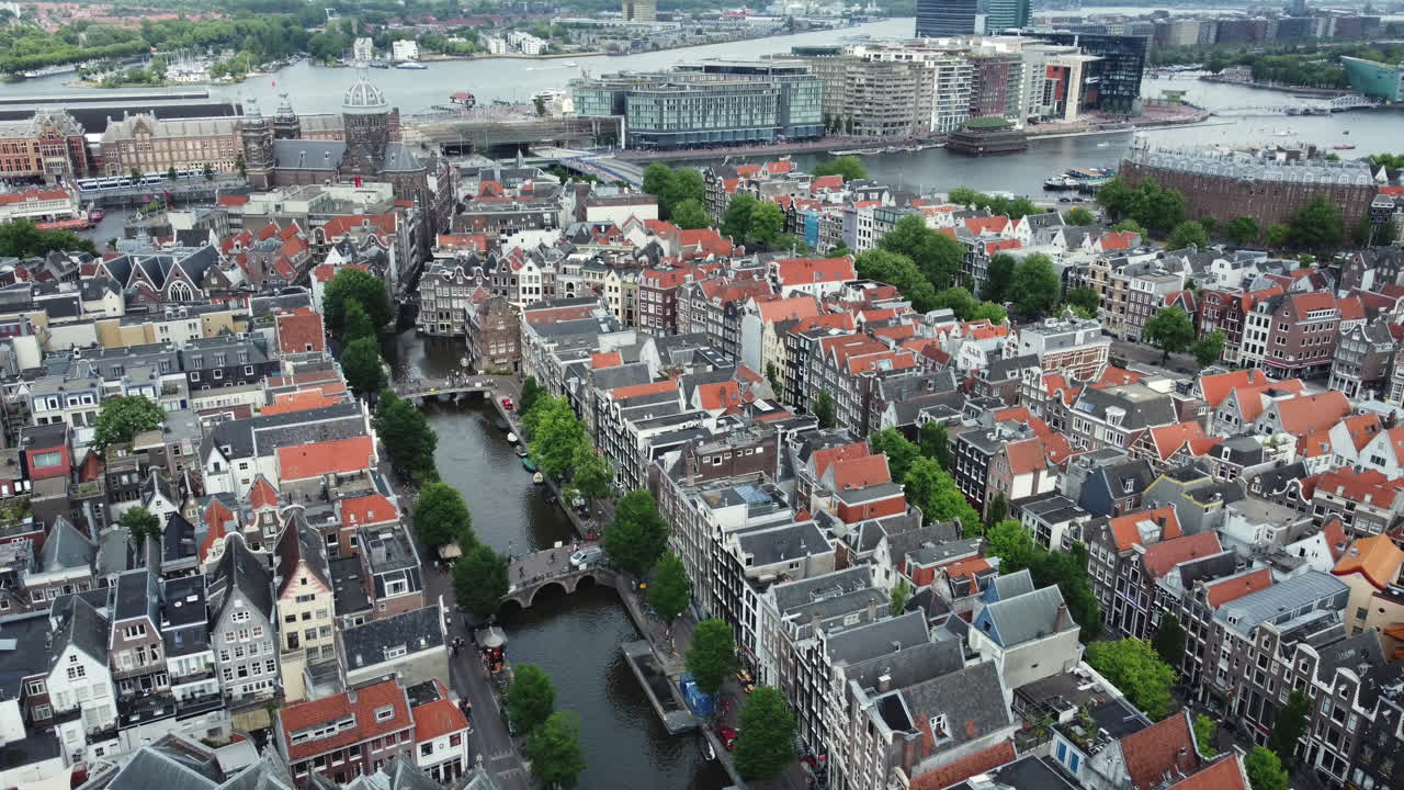Amsterdam Canal Cityscape Aerial View