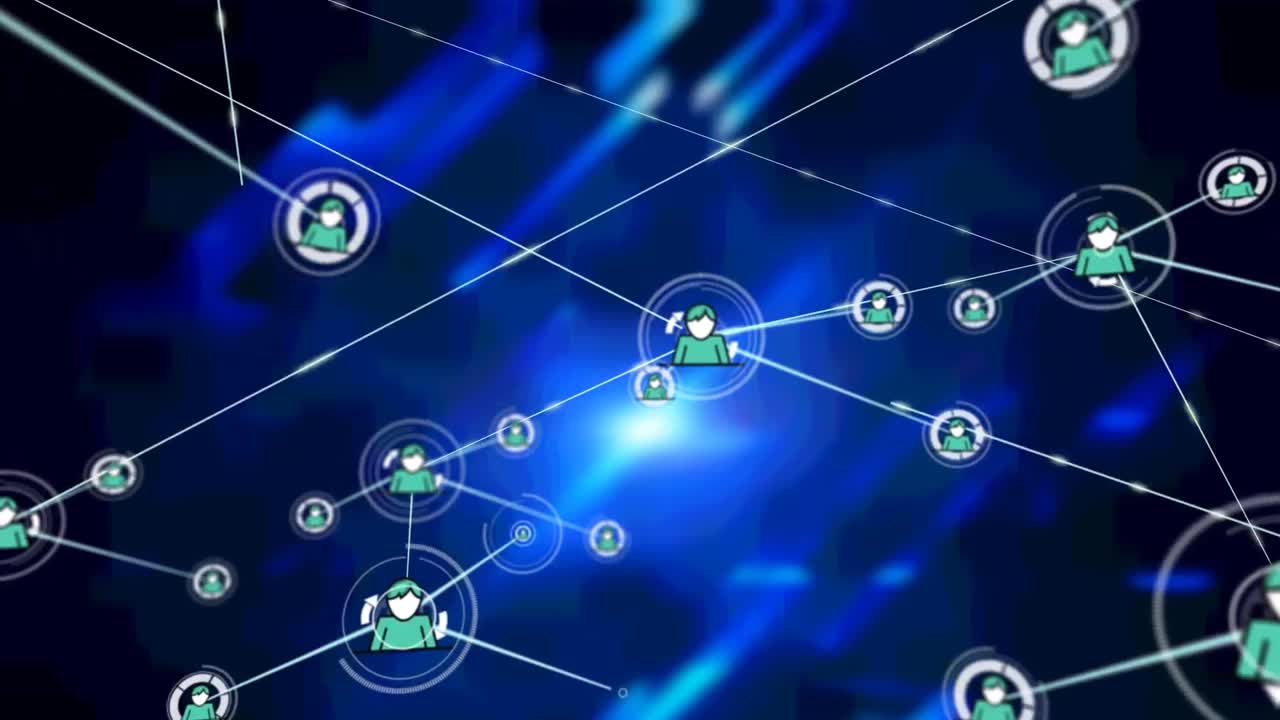 Animation of network of connections over navy background