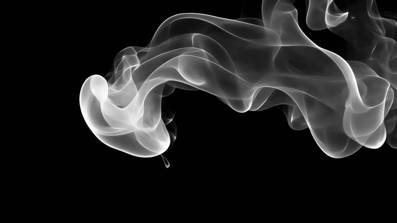 Abstract smoke art on black animated overlay, transparent 4K video, alpha channel, ProRes 4444