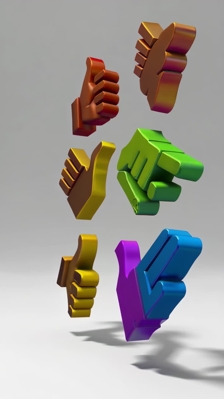 Gesti della mano 3D colorati e icone di pollice in su
