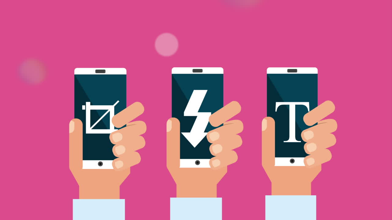 사진 편집 앱을 가진 스마트폰을 사용하는 손