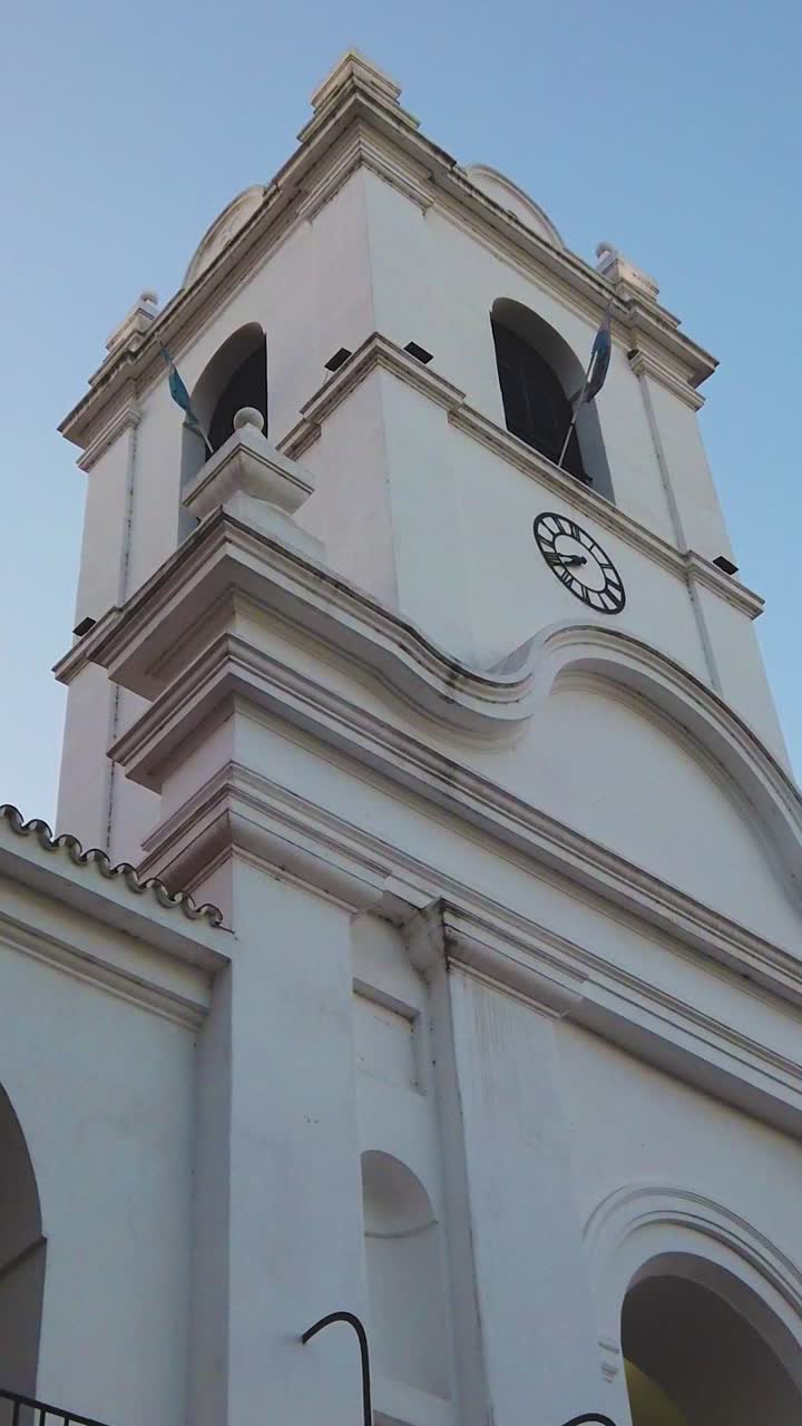 Vertical of Cabildo building, architecture of Buenos Aires city Argentina, Colonial clock tower