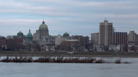 harrisburg, pennsylvania - january 7, 2021: a view of the harrisburg state capital across the susquehanna river