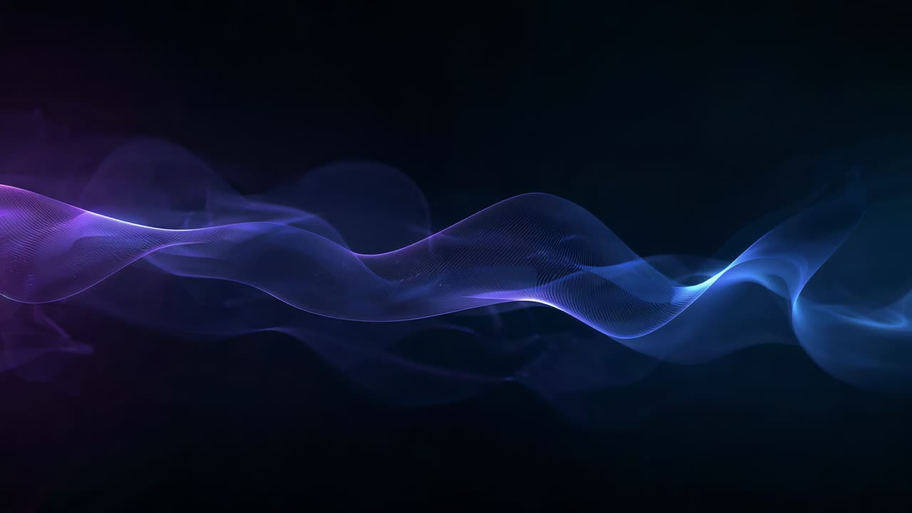 Animating sheer ribbon wave shifting right on dark background frames advancing, showing bokeh mesh