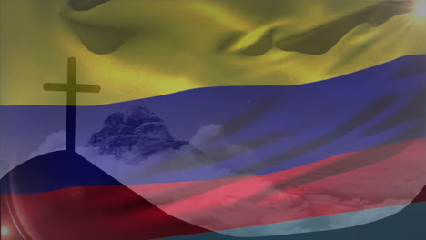 animation of christian cross and flag of colombia