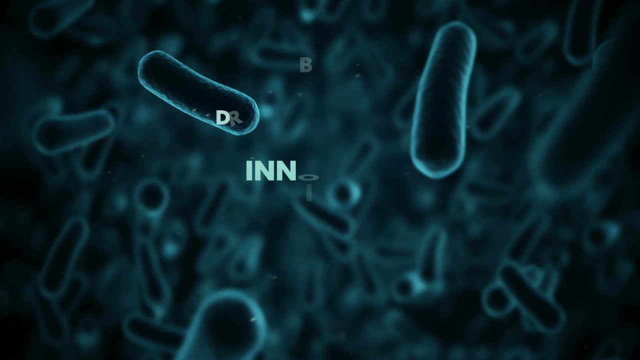 animación del cerebro con textos sobre células virales en fondo negro