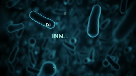 animación del cerebro con textos sobre células virales en fondo negro