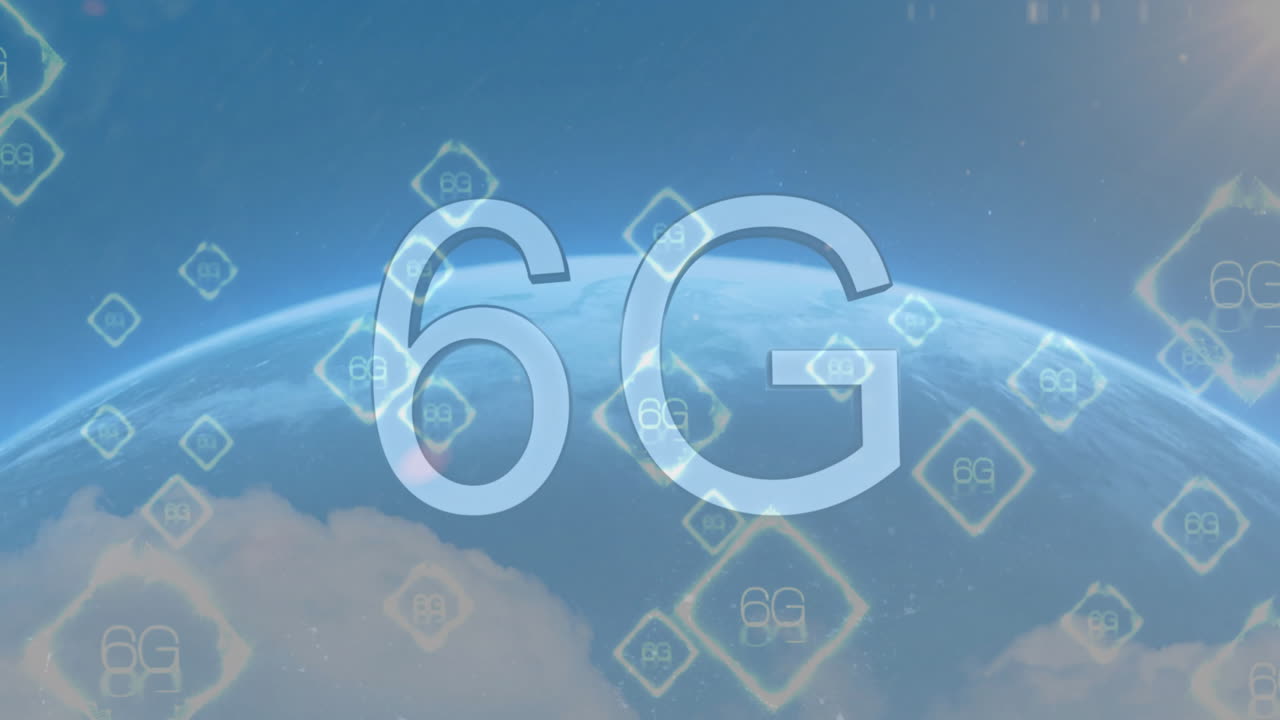 디지털 네트워크 상징으로 지구를 보여주는 6g 기술 애니메이션