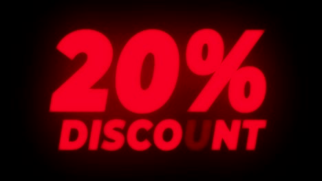 20% percent discount text flickering display promotional loop.