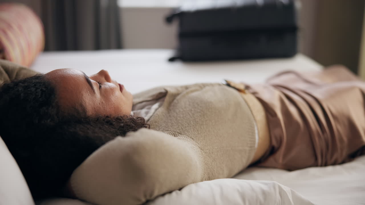 Woman Relaxing in Hotel Room