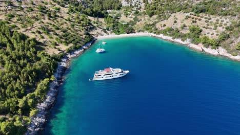 Aerial drone view of boats ships cruise sail sailing croatia adriatic sea yachts