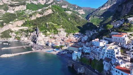 amalfi coast at amalfi in salerno italy. beach landscape. tourism landmark. amalfi coast at salerno italy. gulf of salerno skyline. coastal cityscape. mediterranean sea skyline. paradise landscape.