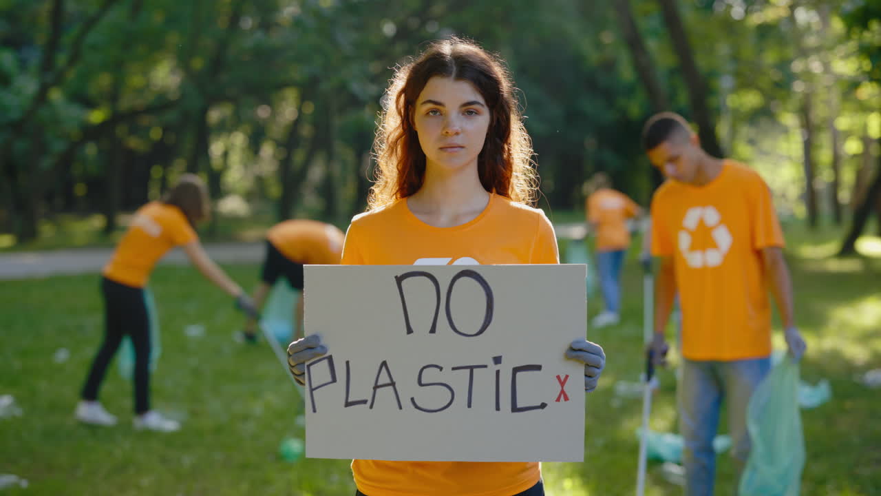Volunteers Cleaning Up Plastic Pollution in Park