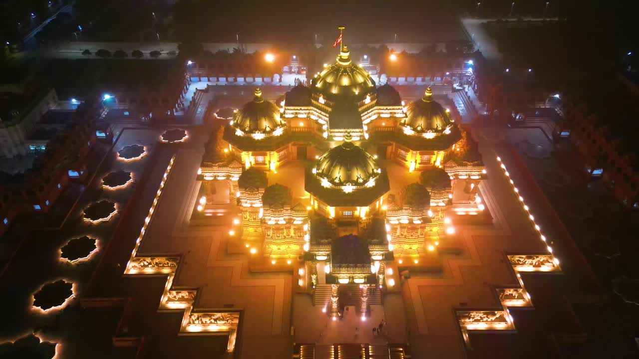 swaminarayan akshardham mandir en nueva delhi, vista desde el aire