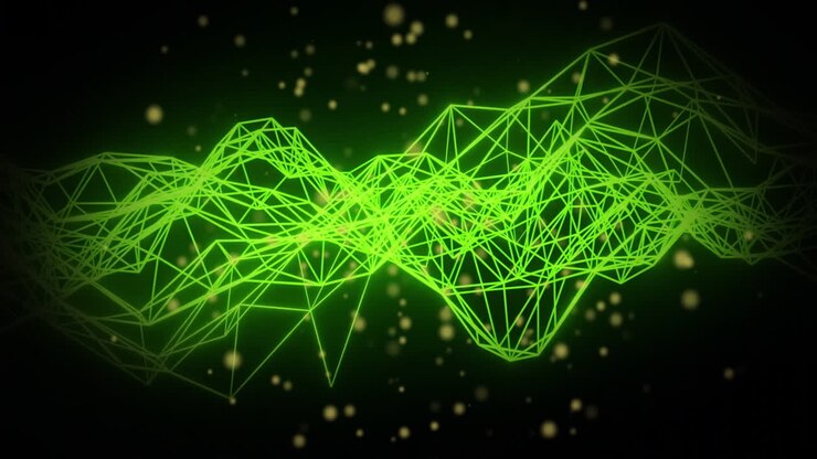 Animation of light spots and network of connections on black background