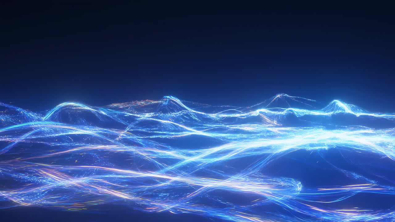 Abstract Digital Waves of Glowing Blue and Purple Energy