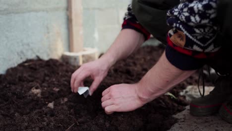 Agricultor-Plantando-Semillas-De-Cultivos-En-Parcela-De-Jardín.