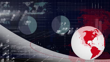 animation of globe with graph, charts, grids on futuristic digital interface