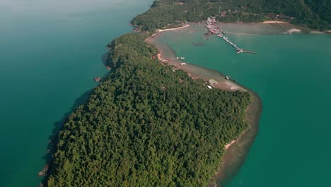high up aerial view of bang bao fishing village on koh chang island