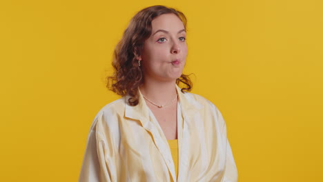funny comical playful young woman making fish grimace pout lips smooching choking doing duck face