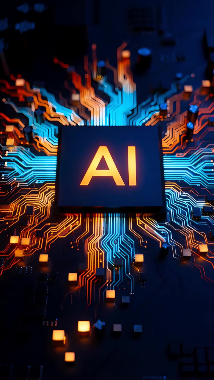 Sfondo Tecnologico Futuristico con Scheda Madre e Chip AI 4K