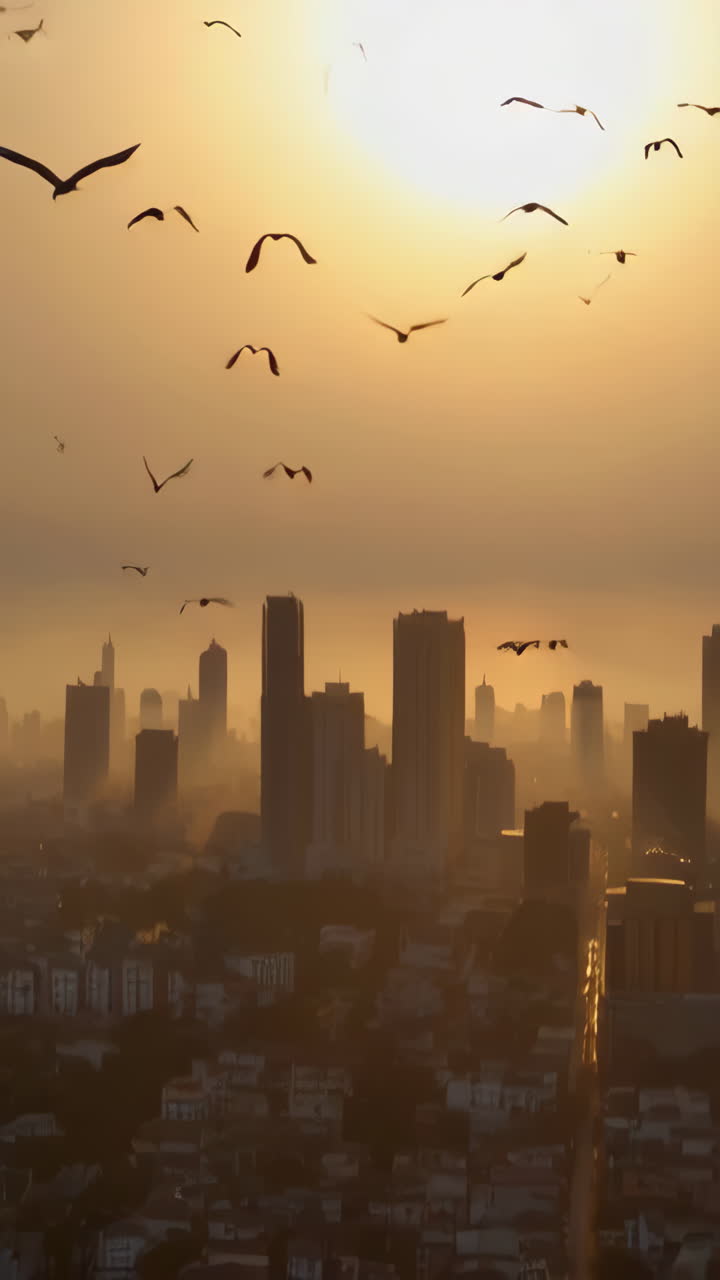 Sunrise/Sunset Cityscape with Birds