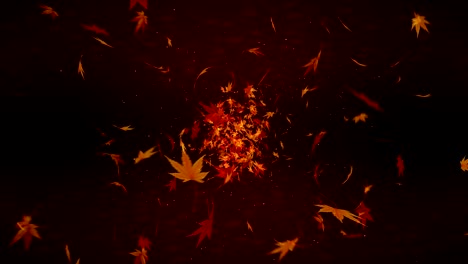 hojas de otoño cayendo sobre un fondo rojo, hoja de arce, animación de brillo de bucle,