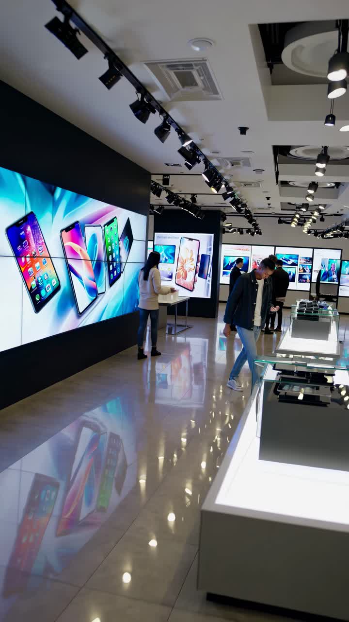 Modern tech store interior with sleek displays and gadgets