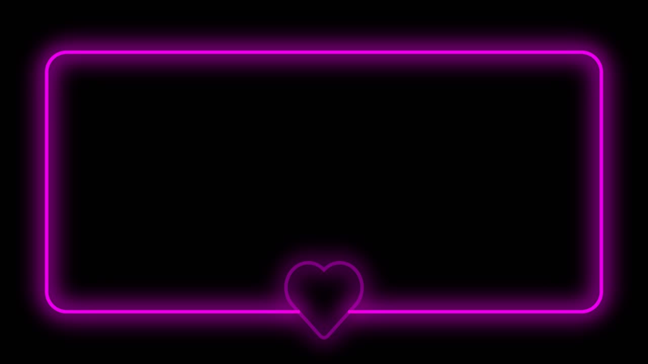 Cornice al neon rosa pulsante con cuore su sfondo nero