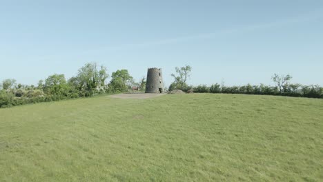 Medieval-round-warzone-defense-castle-at-Ireland-midlands-aerial