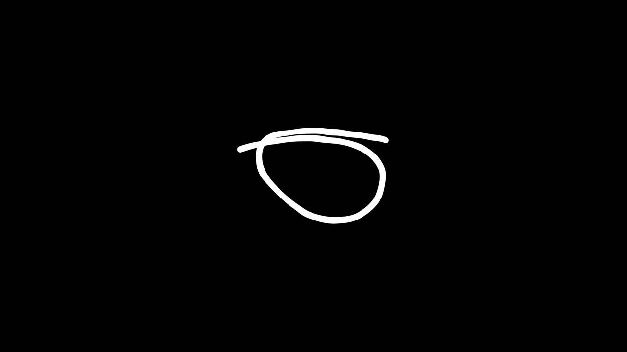 Animazione di cerchi e spirali bianchi disegnati a mano su sfondo nero