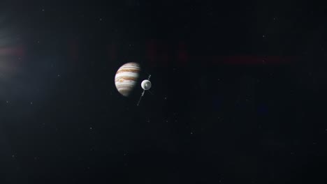 Reise-Raumsonde-Nähert-Sich-Einem-Fernen-Jupiter