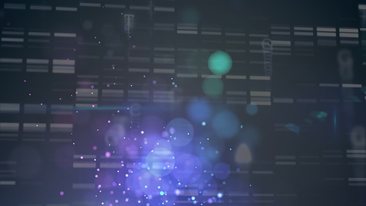Animation of light spots and letters on blue background