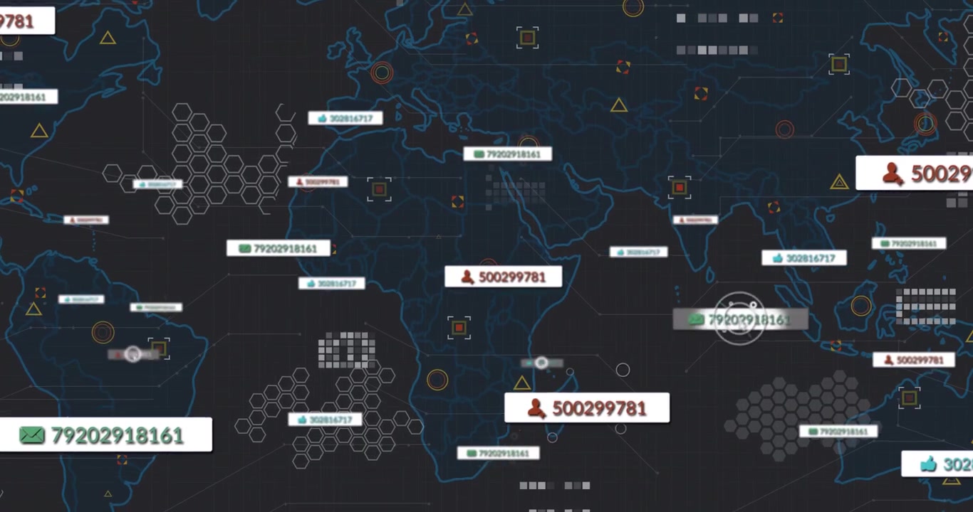 Cursor moving across map selecting labels, map populating analytics markers and highlighting red ID