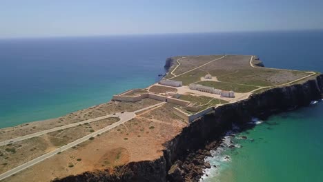 Aerial-shot-of-the-Coastline-of-Sagres,-Portugal