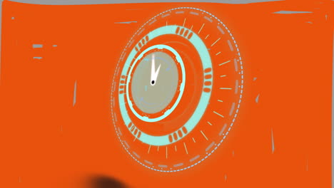 animación de escaneo de alcance y reloj moviéndose sobre fondo rojo