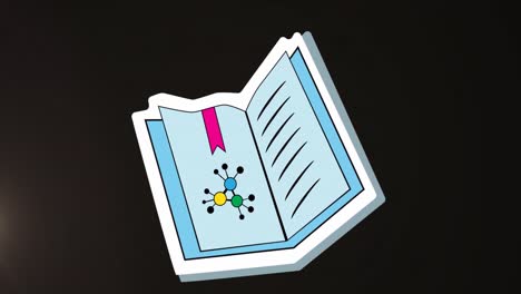 Animation of science textbook icon with copy space on black background