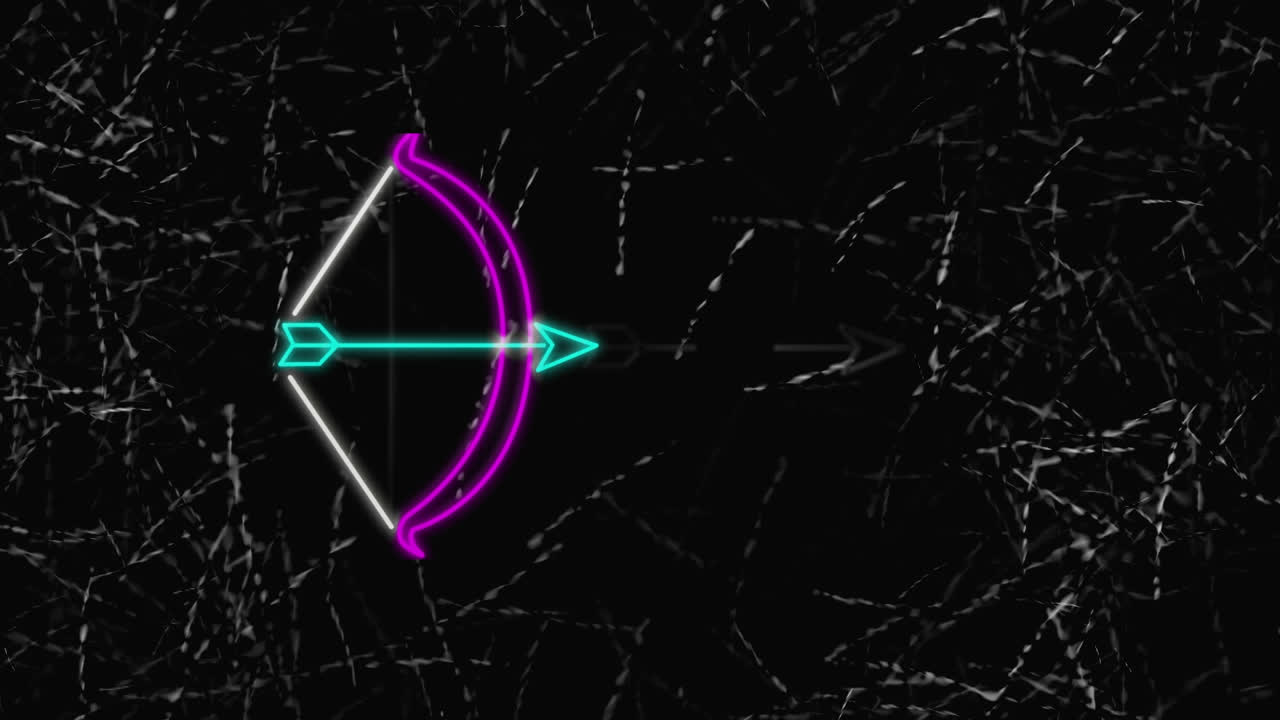 검은 바탕에 디지털 활과 화살의 애니메이션
