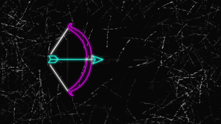 Animation of digital bow and arrow on black background