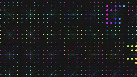 cuadrícula de puntos flotantes vibrantes patrón simétrico de tonos de puntos púrpuras, azules, verdes y amarillos