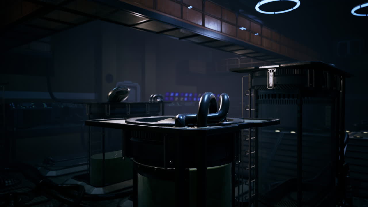 Mysterious high tech room with sleek chairs in a futuristic setting