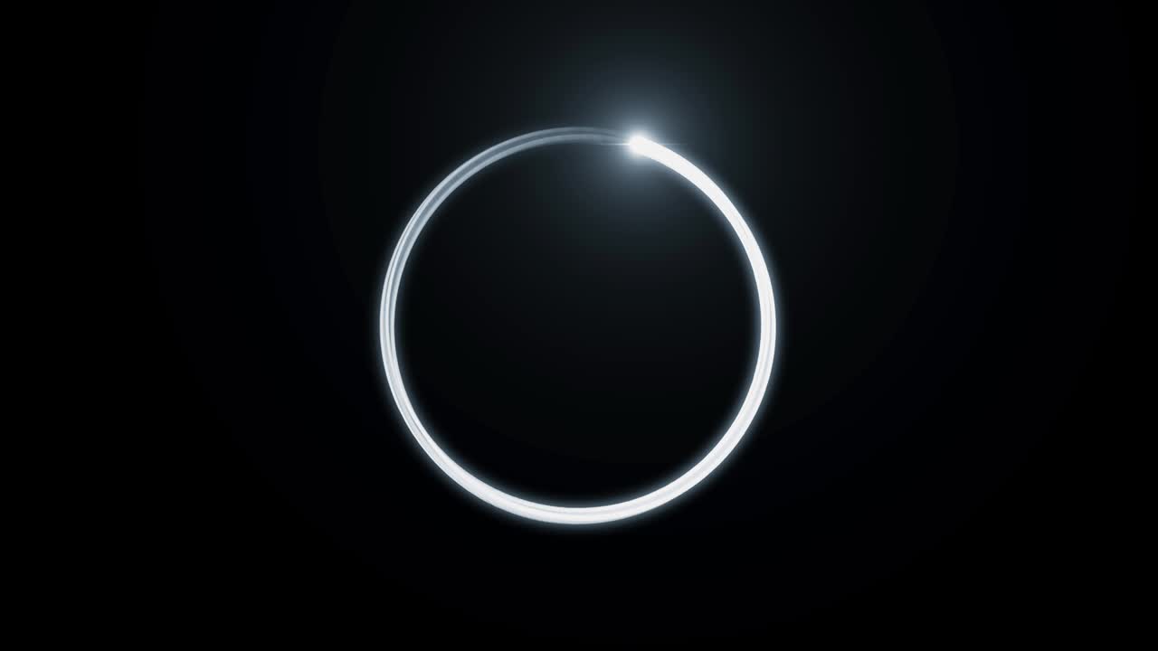 animación de un anillo de círculo de barra de carga blanca con una llamarada de alambre brillante sobre un fondo negro.