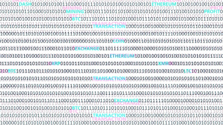 Cryptocurrency on a digital background. Background from a program code and cryptocurrencies