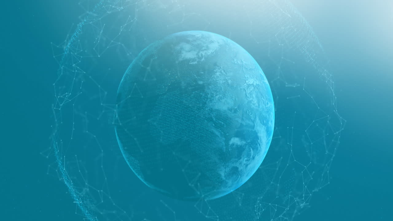 파란색 배경에 연결 네트워크와 함께 지구의 애니메이션