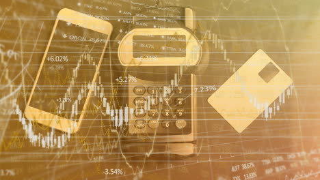 animation of financial data processing over credit card terminal smartphone and credit card